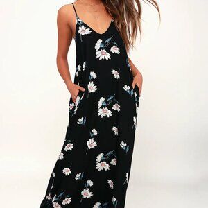 Lulus | Black Daisy Floral Maxi Dress | Size M/L